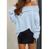 imagePRETTYGARDEN Womens Sweaters Fall Off The Shoulder Long Sleeve Top 2024 Outfits Loose Knitted Winter PulloverLight Blue