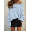 imagePRETTYGARDEN Womens Sweaters Fall Off The Shoulder Long Sleeve Top 2024 Outfits Loose Knitted Winter PulloverLight Blue