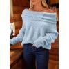 imagePRETTYGARDEN Womens Sweaters Fall Off The Shoulder Long Sleeve Top 2024 Outfits Loose Knitted Winter PulloverLight Blue