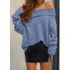 imagePRETTYGARDEN Womens Sweaters Fall Off The Shoulder Long Sleeve Top 2024 Outfits Loose Knitted Winter PulloverMist Blue