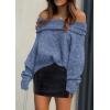 imagePRETTYGARDEN Womens Sweaters Fall Off The Shoulder Long Sleeve Top 2024 Outfits Loose Knitted Winter PulloverMist Blue