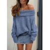 imagePRETTYGARDEN Womens Sweaters Fall Off The Shoulder Long Sleeve Top 2024 Outfits Loose Knitted Winter PulloverMist Blue
