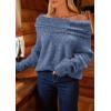 imagePRETTYGARDEN Womens Sweaters Fall Off The Shoulder Long Sleeve Top 2024 Outfits Loose Knitted Winter PulloverMist Blue