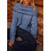 imagePRETTYGARDEN Womens Sweaters Fall Off The Shoulder Long Sleeve Top 2024 Outfits Loose Knitted Winter PulloverMist Blue
