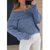 imagePRETTYGARDEN Womens Sweaters Fall Off The Shoulder Long Sleeve Top 2024 Outfits Loose Knitted Winter PulloverMist Blue