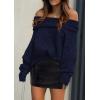 imagePRETTYGARDEN Womens Sweaters Fall Off The Shoulder Long Sleeve Top 2024 Outfits Loose Knitted Winter PulloverNavy