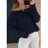 imagePRETTYGARDEN Womens Sweaters Fall Off The Shoulder Long Sleeve Top 2024 Outfits Loose Knitted Winter PulloverNavy