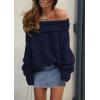 imagePRETTYGARDEN Womens Sweaters Fall Off The Shoulder Long Sleeve Top 2024 Outfits Loose Knitted Winter PulloverNavy