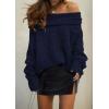 imagePRETTYGARDEN Womens Sweaters Fall Off The Shoulder Long Sleeve Top 2024 Outfits Loose Knitted Winter PulloverNavy