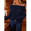 imagePRETTYGARDEN Womens Sweaters Fall Off The Shoulder Long Sleeve Top 2024 Outfits Loose Knitted Winter PulloverNavy