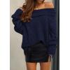 imagePRETTYGARDEN Womens Sweaters Fall Off The Shoulder Long Sleeve Top 2024 Outfits Loose Knitted Winter PulloverNavy
