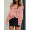 imagePRETTYGARDEN Womens Sweaters Fall Off The Shoulder Long Sleeve Top 2024 Outfits Loose Knitted Winter PulloverPink