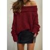 imagePRETTYGARDEN Womens Sweaters Fall Off The Shoulder Long Sleeve Top 2024 Outfits Loose Knitted Winter PulloverWine Red