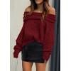 imagePRETTYGARDEN Womens Sweaters Fall Off The Shoulder Long Sleeve Top 2024 Outfits Loose Knitted Winter PulloverWine Red