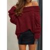 imagePRETTYGARDEN Womens Sweaters Fall Off The Shoulder Long Sleeve Top 2024 Outfits Loose Knitted Winter PulloverWine Red