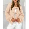 imagePRETTYGARDEN Womens Tie Front Bow Cardigan Sweaters Chunky Knit Long Puff Sleeve Trendy Fall Winter Jacket CoatsApricot
