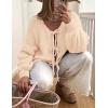 imagePRETTYGARDEN Womens Tie Front Bow Cardigan Sweaters Chunky Knit Long Puff Sleeve Trendy Fall Winter Jacket CoatsApricot