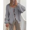 imagePRETTYGARDEN Womens Tie Front Bow Cardigan Sweaters Chunky Knit Long Puff Sleeve Trendy Fall Winter Jacket CoatsGrey