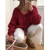 imagePRETTYGARDEN Womens Tie Front Bow Cardigan Sweaters Chunky Knit Long Puff Sleeve Trendy Fall Winter Jacket CoatsWine Red