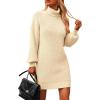 imagePRETTYGARDEN Women Sweater Dress 2024 Winter Long Puff Sleeve Turtleneck Ribbed Knit Oversized Pullover Winter Short DressApricot