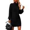 imagePRETTYGARDEN Women Sweater Dress 2024 Winter Long Puff Sleeve Turtleneck Ribbed Knit Oversized Pullover Winter Short DressBlack