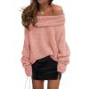imagePRETTYGARDEN Womens Sweaters Fall Off The Shoulder Long Sleeve Top 2024 Outfits Loose Knitted Winter PulloverPink