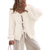 imagePRETTYGARDEN Womens Tie Front Bow Cardigan Sweaters Chunky Knit Long Puff Sleeve Trendy Fall Winter Jacket CoatsWhite
