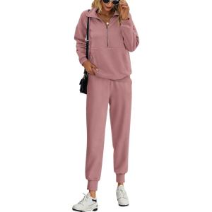 imagePRETTYGARDEN Long Sleeve Half Zip Sweatsuits Women 2 Piece Outfit Fall 2024 Casual Sweatshirt Sweatpants Lounge Set TracksuitPink