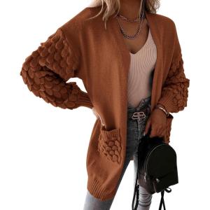 imagePRETTYGARDEN Womens Cardigan Sweaters Fall Clothes Open Front Cable Knit Oversized Winter Coats OuterwearCaramel