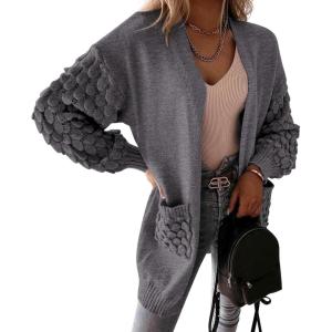 imagePRETTYGARDEN Womens Cardigan Sweaters Fall Clothes Open Front Cable Knit Oversized Winter Coats OuterwearGrey