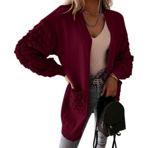 imagePRETTYGARDEN Womens Cardigan Sweaters Fall Clothes Open Front Cable Knit Oversized Winter Coats OuterwearWine Red
