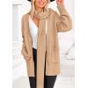 imagePRETTYGARDEN Womens 2024 Fall Fashion Knit Cardigan Sweaters Long Sleeve V Neck Open Front Winter Sweater Jacket with ScarfApricot