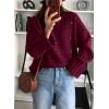 imagePRETTYGARDEN Womens Sweaters Fall 2024 Casual Long Sleeve Crewneck Button Loose Winter Knit Pullover Sweater TopsWine Red