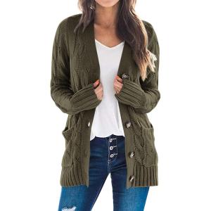 imagePRETTYGARDEN Womens Open Front Cardigan Sweaters Fall Fashion Button Down Cable Knit Chunky Winter Outerwear CoatsArmy Green
