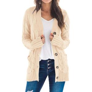 imagePRETTYGARDEN Womens Open Front Cardigan Sweaters Fall Fashion Button Down Cable Knit Chunky Winter Outerwear CoatsBeige