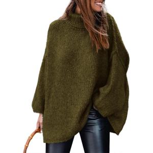 imagePRETTYGARDEN Womens Winter Turtleneck Oversized Sweaters Long Sleeve Chunky Knit Slouchy Pullover Sweater TopsArmy Green