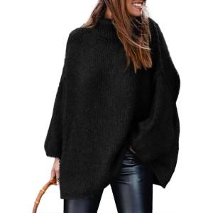 imagePRETTYGARDEN Womens Winter Turtleneck Oversized Sweaters Long Sleeve Chunky Knit Slouchy Pullover Sweater TopsBlack