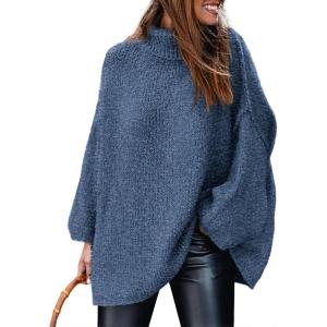 imagePRETTYGARDEN Womens Winter Turtleneck Oversized Sweaters Long Sleeve Chunky Knit Slouchy Pullover Sweater TopsBlue