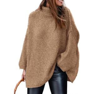 imagePRETTYGARDEN Womens Winter Turtleneck Oversized Sweaters Long Sleeve Chunky Knit Slouchy Pullover Sweater TopsCamel