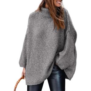 imagePRETTYGARDEN Womens Winter Turtleneck Oversized Sweaters Long Sleeve Chunky Knit Slouchy Pullover Sweater TopsGrey