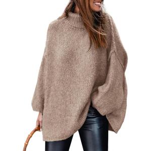 imagePRETTYGARDEN Womens Winter Turtleneck Oversized Sweaters Long Sleeve Chunky Knit Slouchy Pullover Sweater TopsKhaki