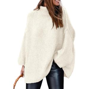 imagePRETTYGARDEN Womens Winter Turtleneck Oversized Sweaters Long Sleeve Chunky Knit Slouchy Pullover Sweater TopsWhite