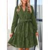 imagePRETTYGARDEN Long Sleeve Dress for Women 2024 Casual Fall V Neck A Line Hollow Out Eyelet Wedding Guest Short DressesArmy Green