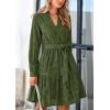 imagePRETTYGARDEN Long Sleeve Dress for Women 2024 Casual Fall V Neck A Line Hollow Out Eyelet Wedding Guest Short DressesArmy Green