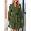 imagePRETTYGARDEN Long Sleeve Dress for Women 2024 Casual Fall V Neck A Line Hollow Out Eyelet Wedding Guest Short DressesArmy Green