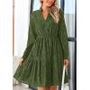 imagePRETTYGARDEN Long Sleeve Dress for Women 2024 Casual Fall V Neck A Line Hollow Out Eyelet Wedding Guest Short DressesArmy Green