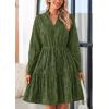 imagePRETTYGARDEN Long Sleeve Dress for Women 2024 Casual Fall V Neck A Line Hollow Out Eyelet Wedding Guest Short DressesArmy Green