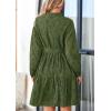 imagePRETTYGARDEN Long Sleeve Dress for Women 2024 Casual Fall V Neck A Line Hollow Out Eyelet Wedding Guest Short DressesArmy Green