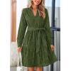 imagePRETTYGARDEN Long Sleeve Dress for Women 2024 Casual Fall V Neck A Line Hollow Out Eyelet Wedding Guest Short DressesArmy Green