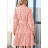 imagePRETTYGARDEN Long Sleeve Dress for Women 2024 Casual Fall V Neck A Line Hollow Out Eyelet Wedding Guest Short DressesPink